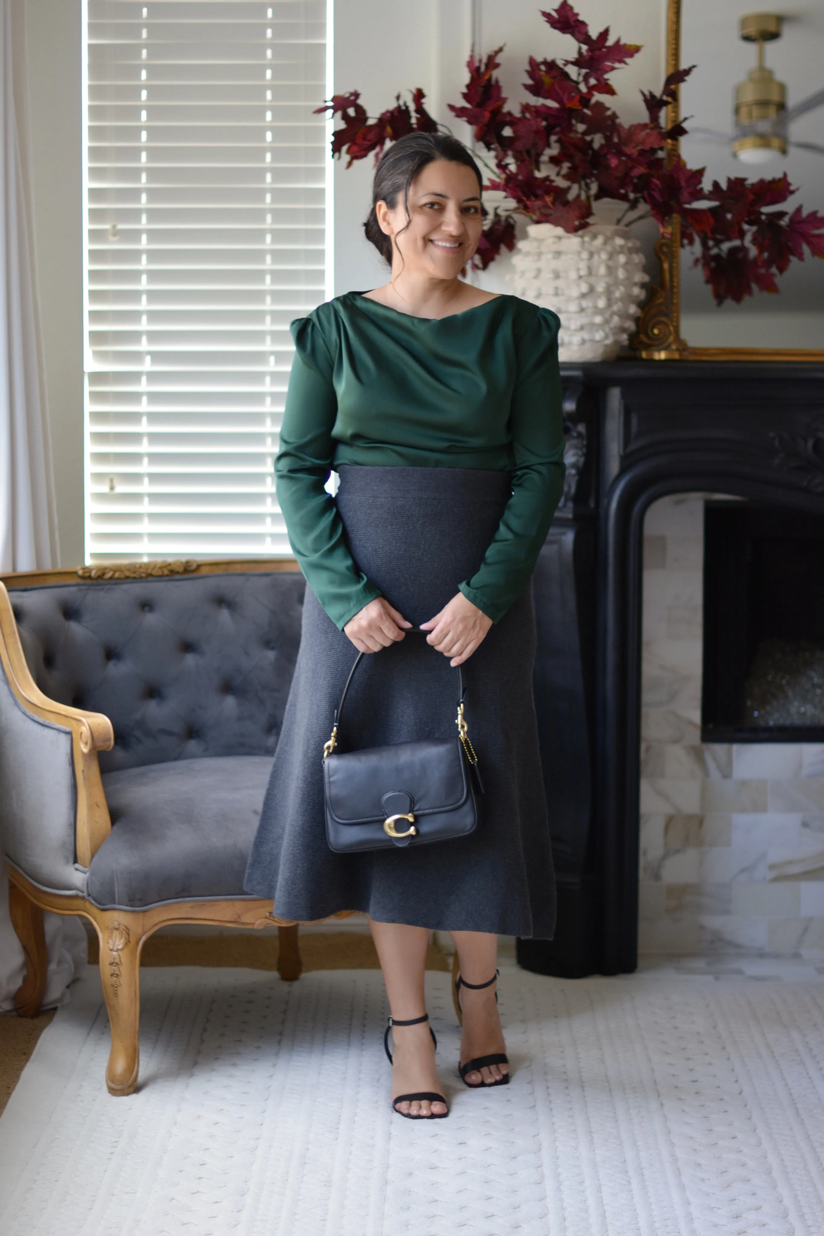 Silvia Charcoal Aline Ribbed Knit Skirt