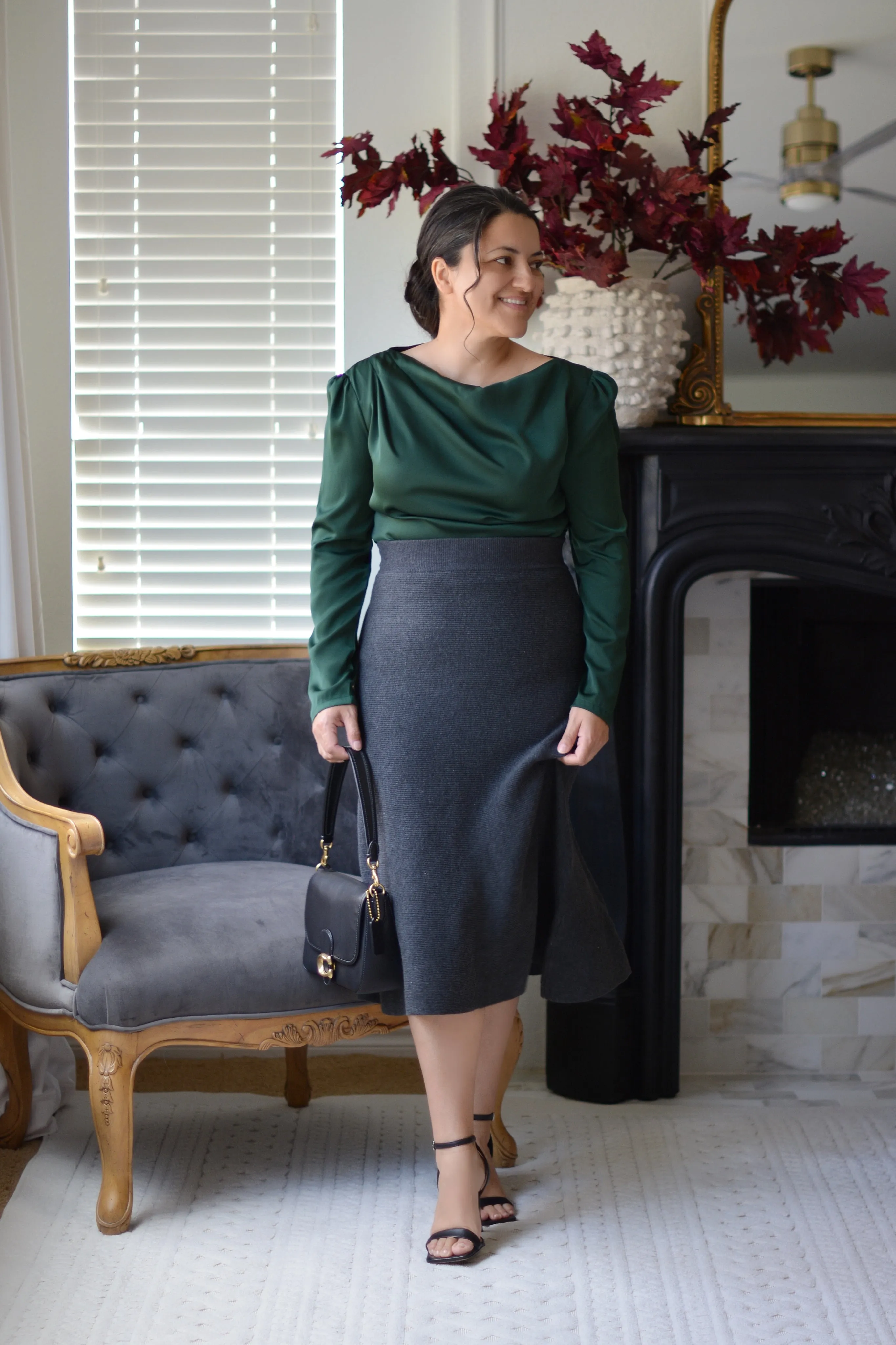 Silvia Charcoal Aline Ribbed Knit Skirt