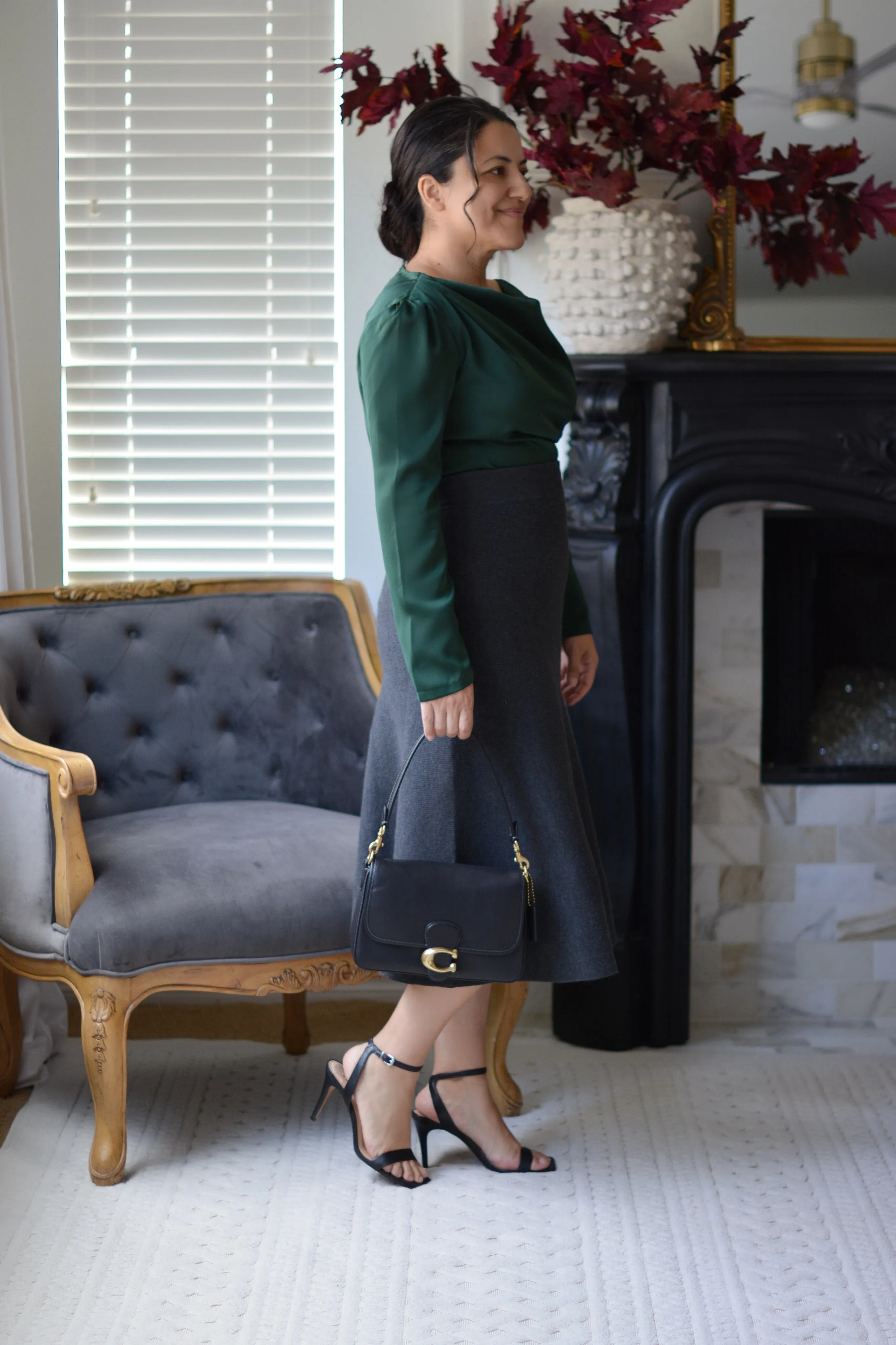 Silvia Charcoal Aline Ribbed Knit Skirt